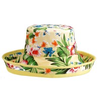 Breton Hat - Cotton Canvas w/ Tropical Flower Print - Yellow - HT-6529YL
